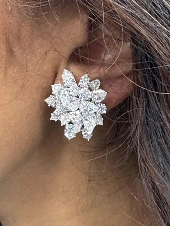 Diamond Platinum Cluster Ear Clips