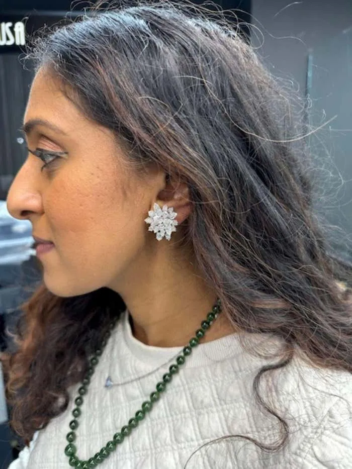 Diamond Platinum Cluster Ear Clips