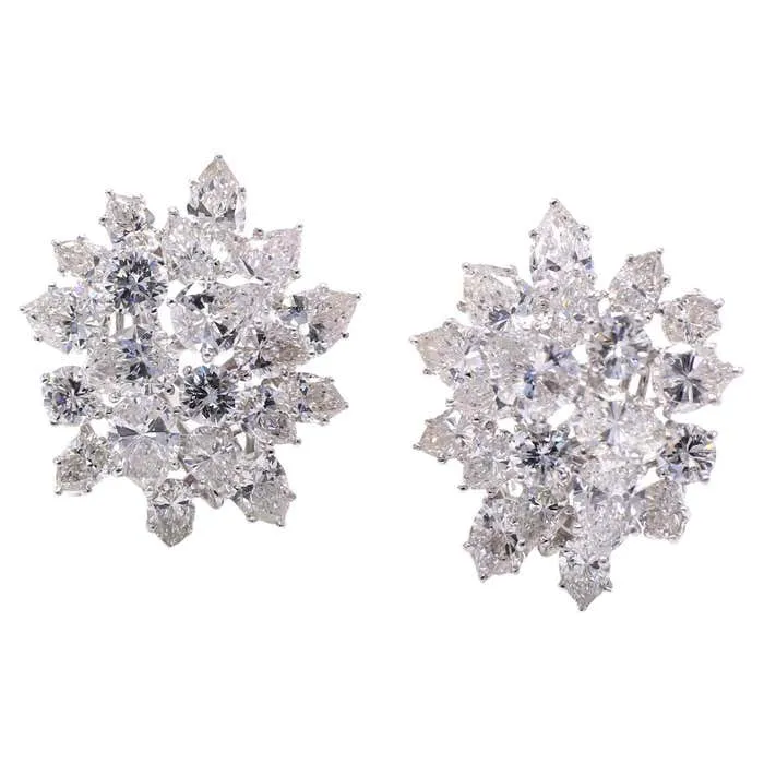 Diamond Platinum Cluster Ear Clips