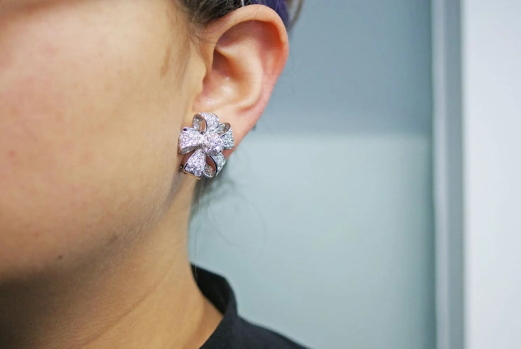 Diamond Platinum Ribbon Earclips
