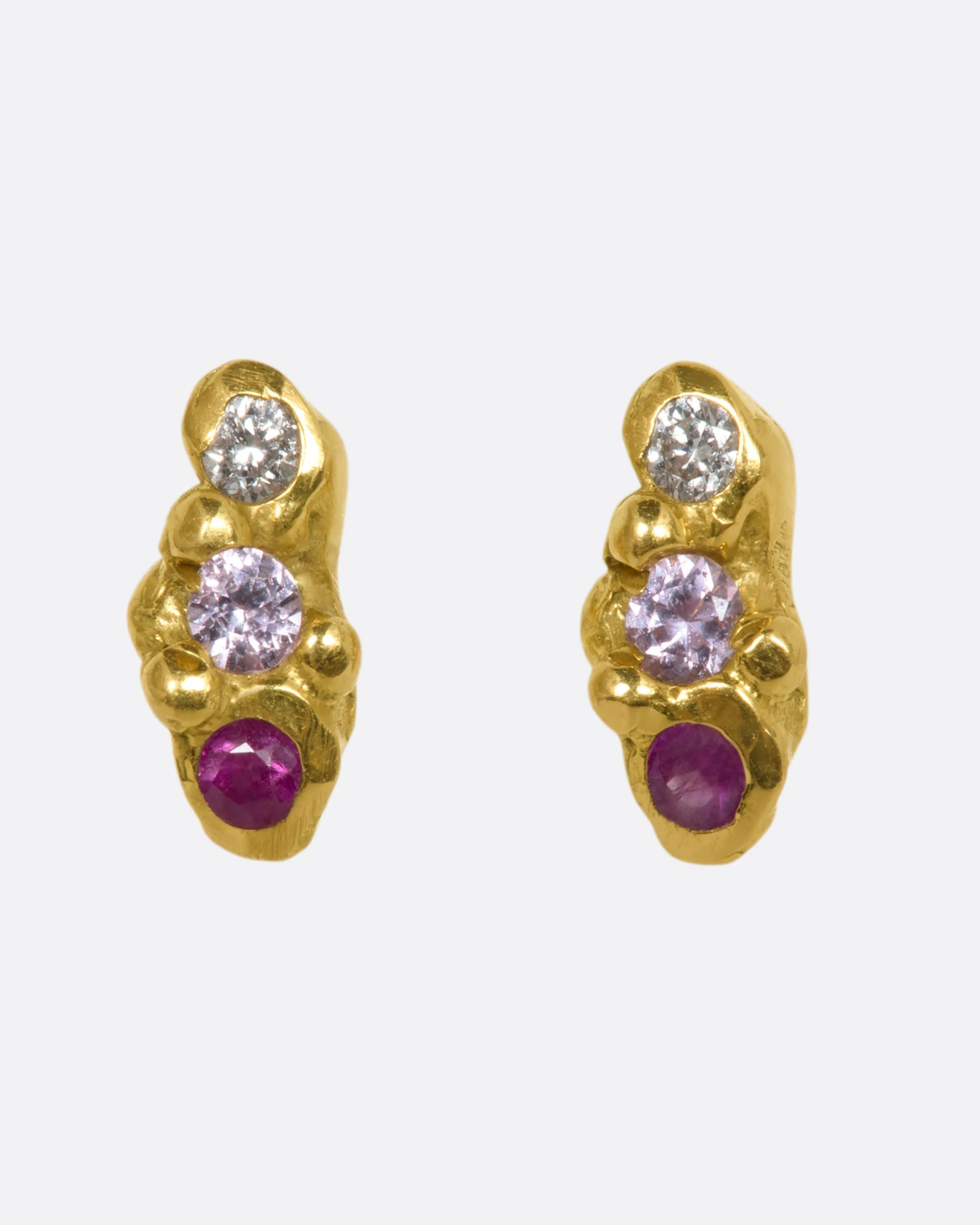 Diamond, Ruby, and Sapphire Cloud Stud Earrings