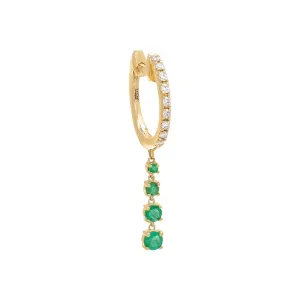 Diamond X Gemstone Dangling Drop Huggie Earring 14K