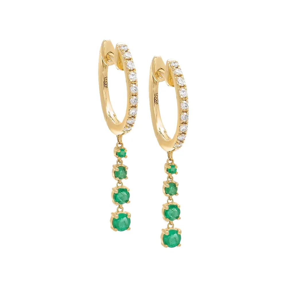 Diamond X Gemstone Dangling Drop Huggie Earring 14K