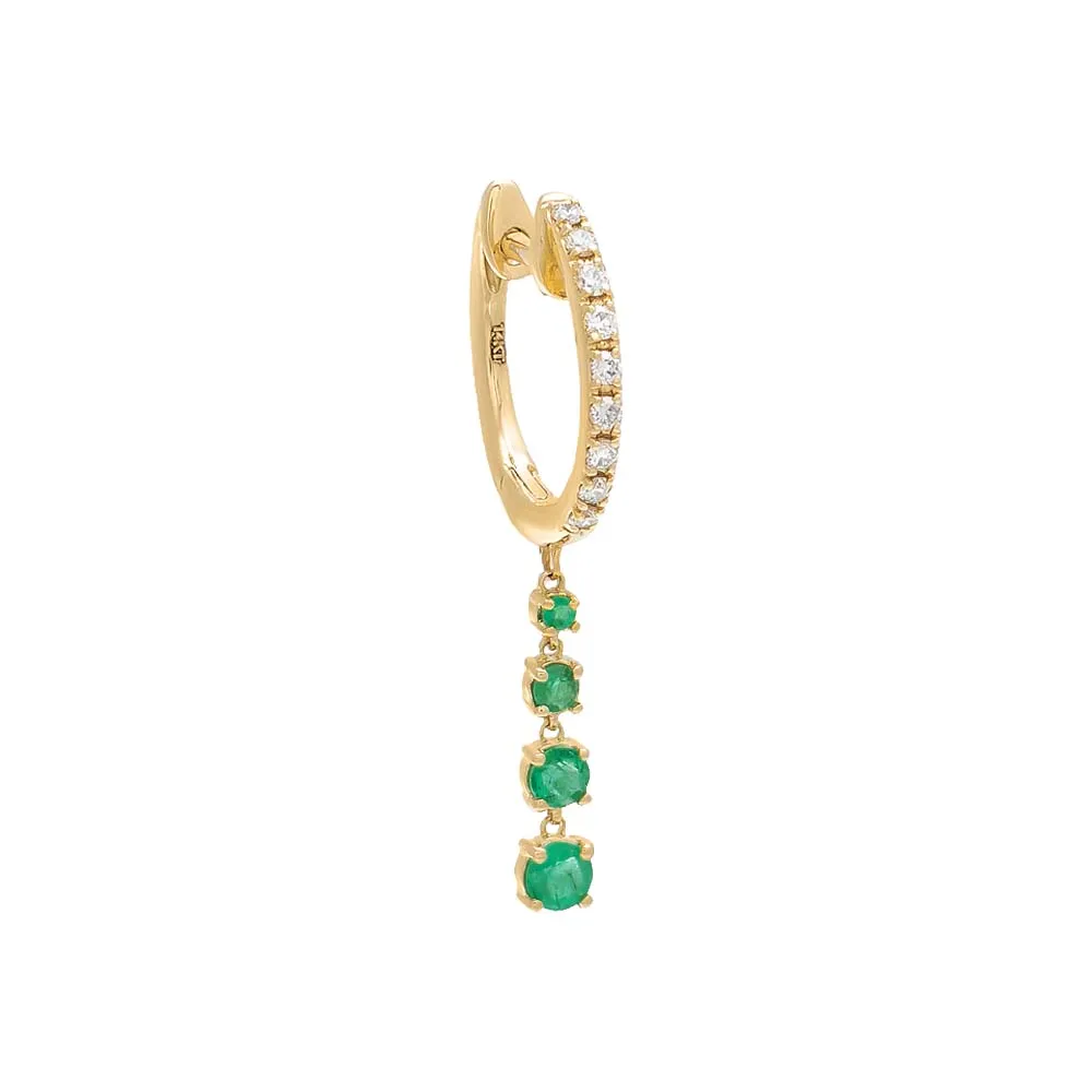 Diamond X Gemstone Dangling Drop Huggie Earring 14K
