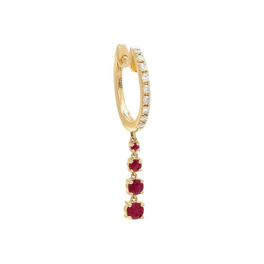 Diamond X Gemstone Dangling Drop Huggie Earring 14K