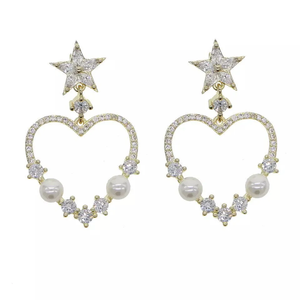 Diamonds and Pearls Heart Earrings