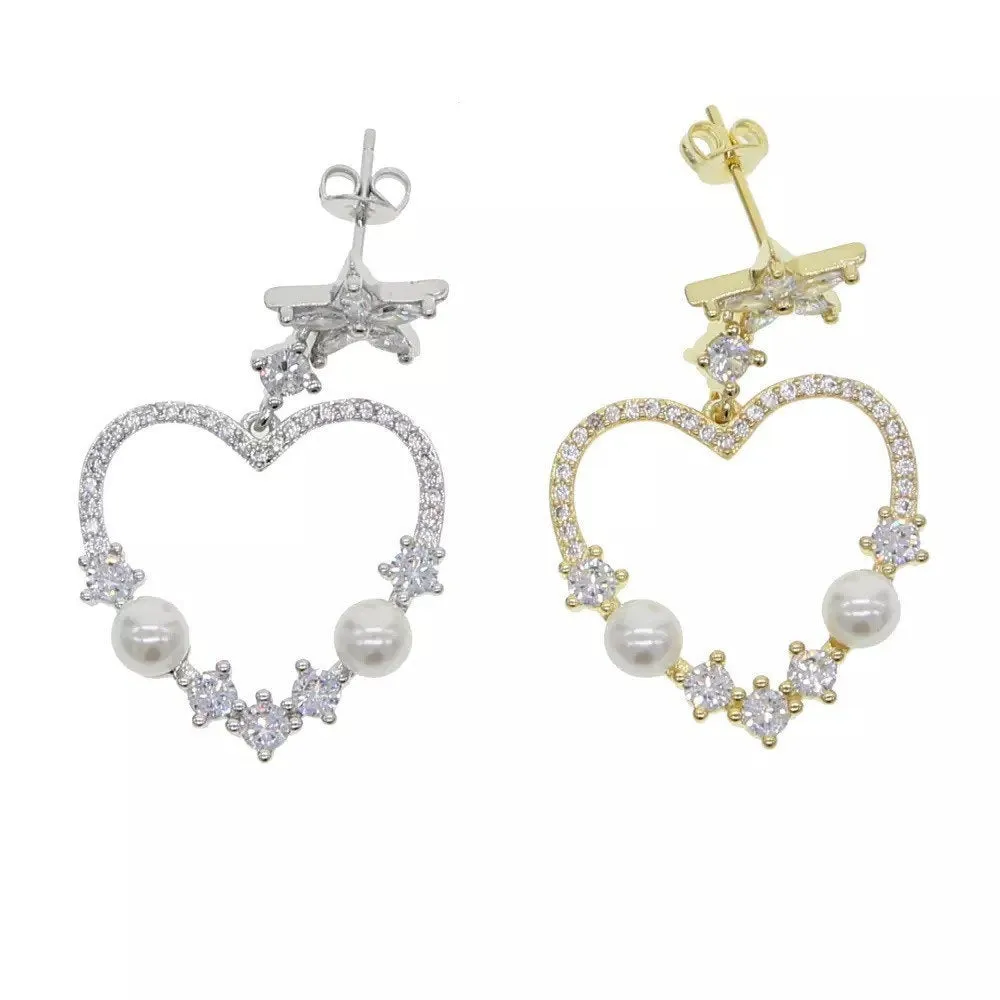 Diamonds and Pearls Heart Earrings