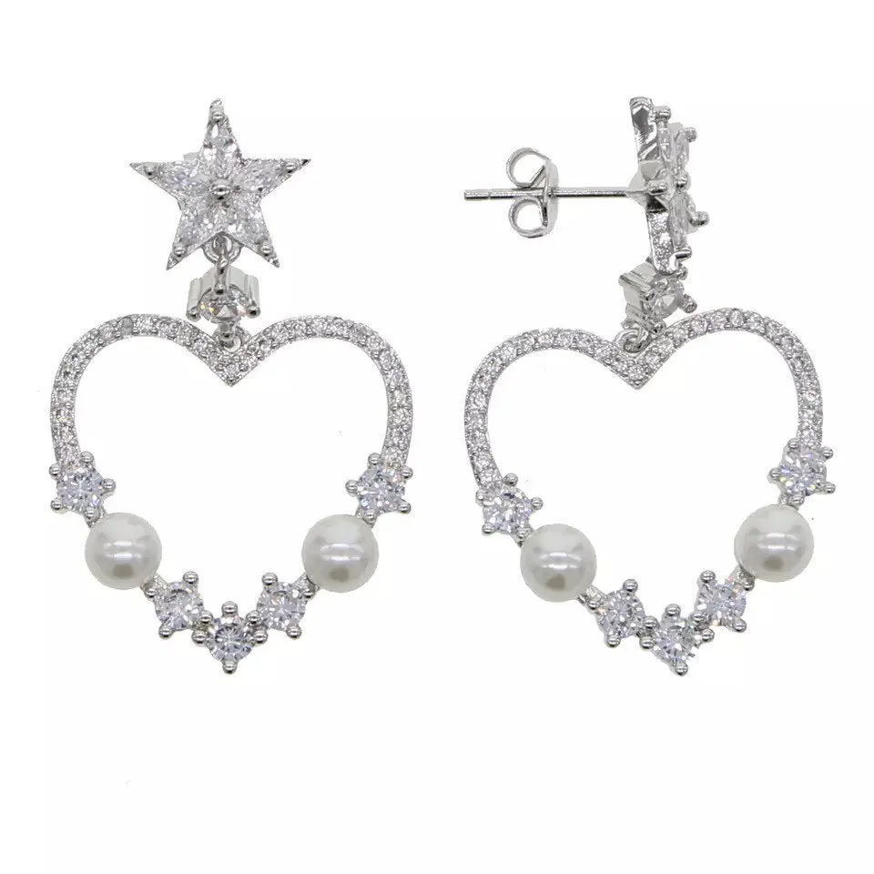 Diamonds and Pearls Heart Earrings