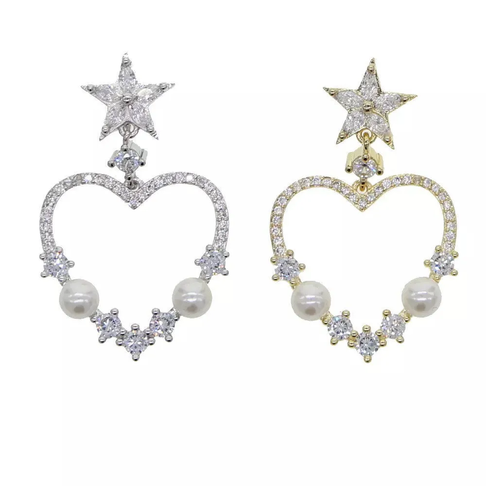 Diamonds and Pearls Heart Earrings