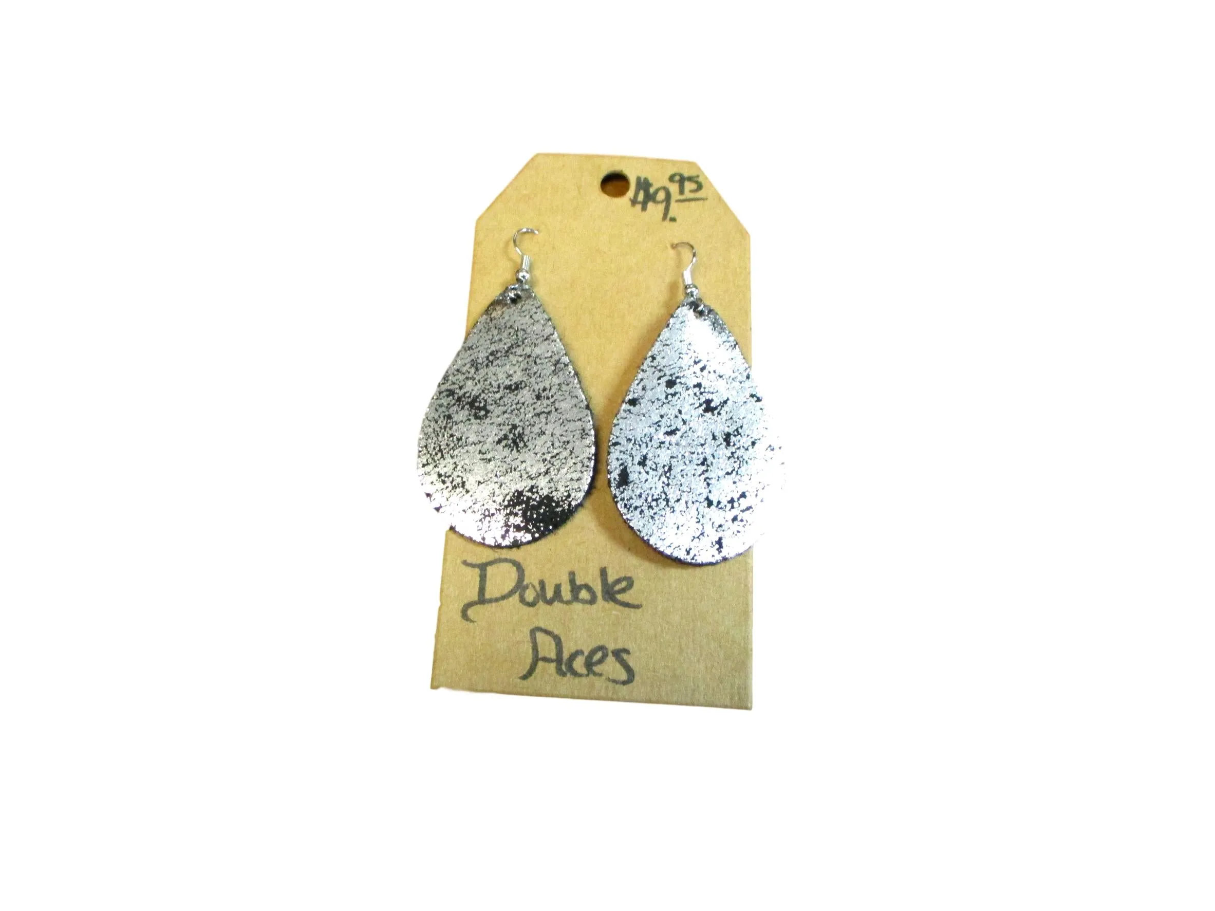 Double Aces Silver/ Black Shimmer Faux Leather Earrings