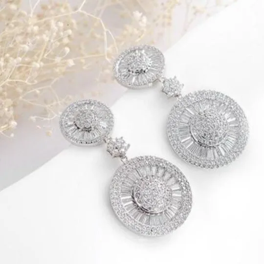Double Circle Baguette White Gold Earrings – Maestro Hennessy ®