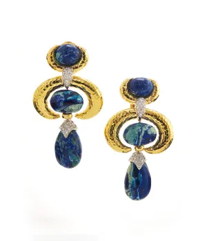 Double Crescent Pear Drop Earrings, Azurmalachite