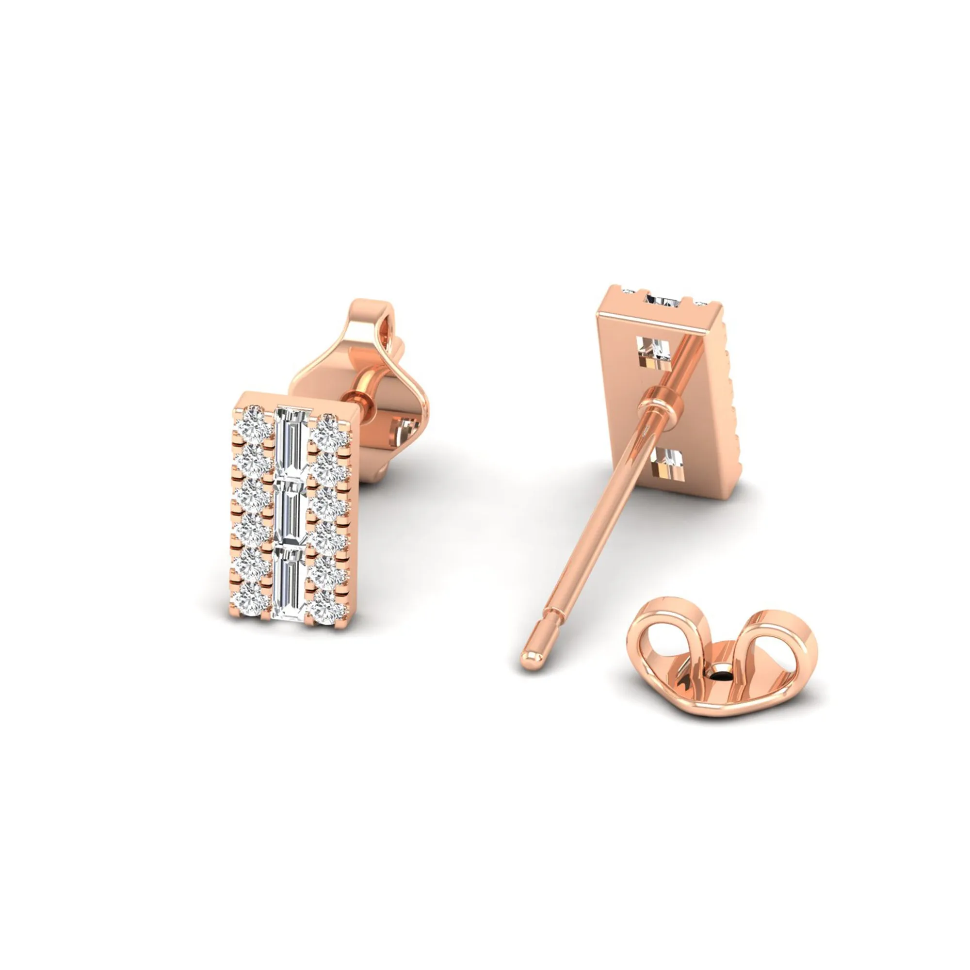 Double Row Diamond Stud Earrings