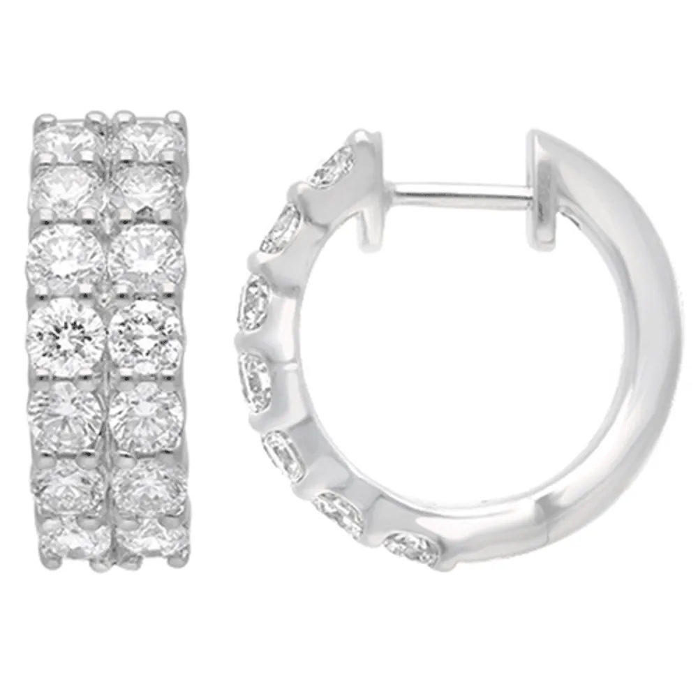 Double Row Hoop Earrings with 2.00ct of Laboratory Grown Diamonds in Sterling Silver and Platinum