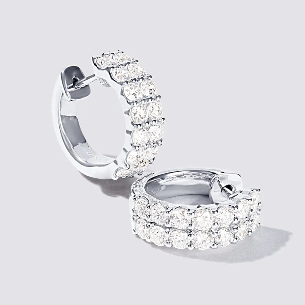 Double Row Hoop Earrings with 2.00ct of Laboratory Grown Diamonds in Sterling Silver and Platinum