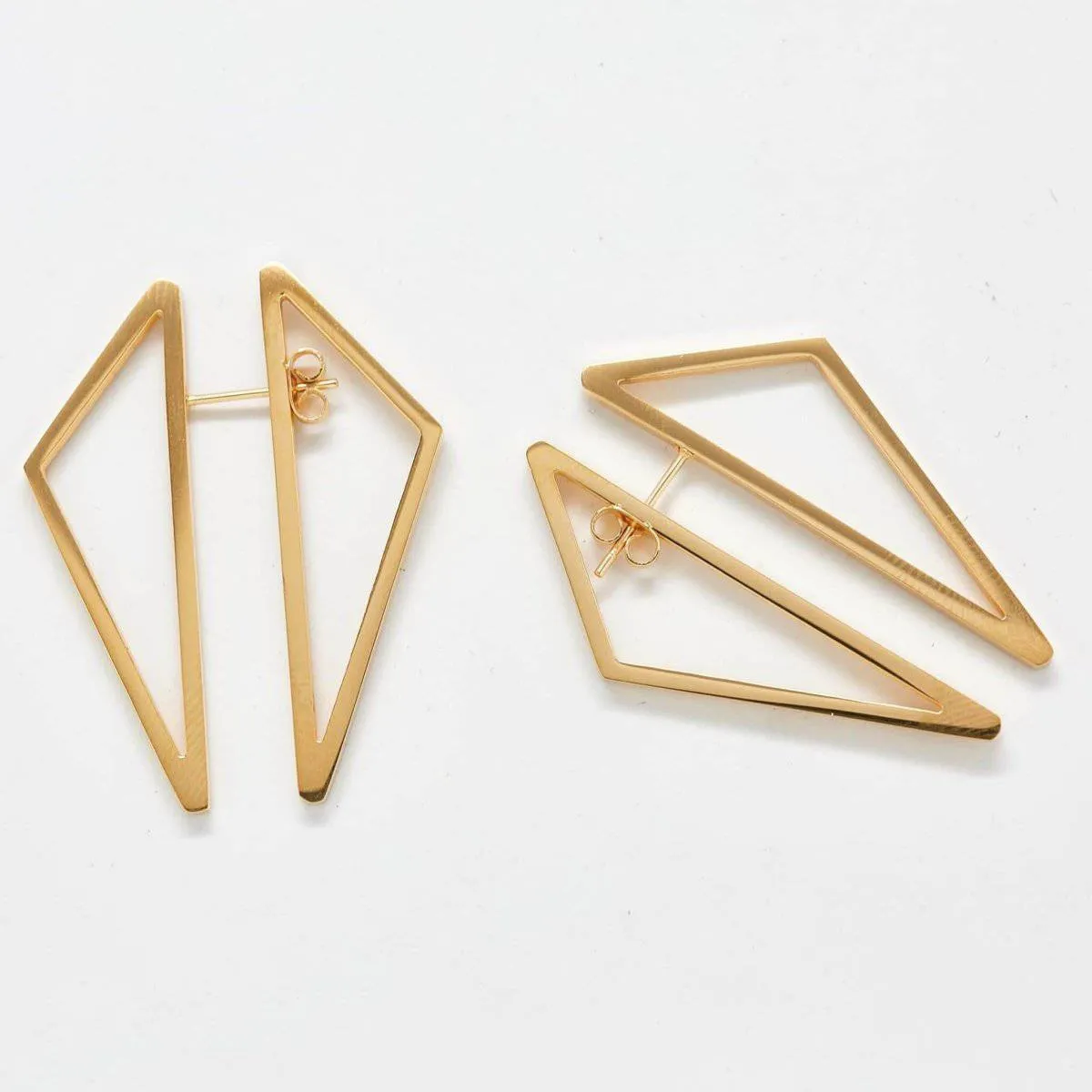 Double-Sided Gold Geometric Triangle Earrings