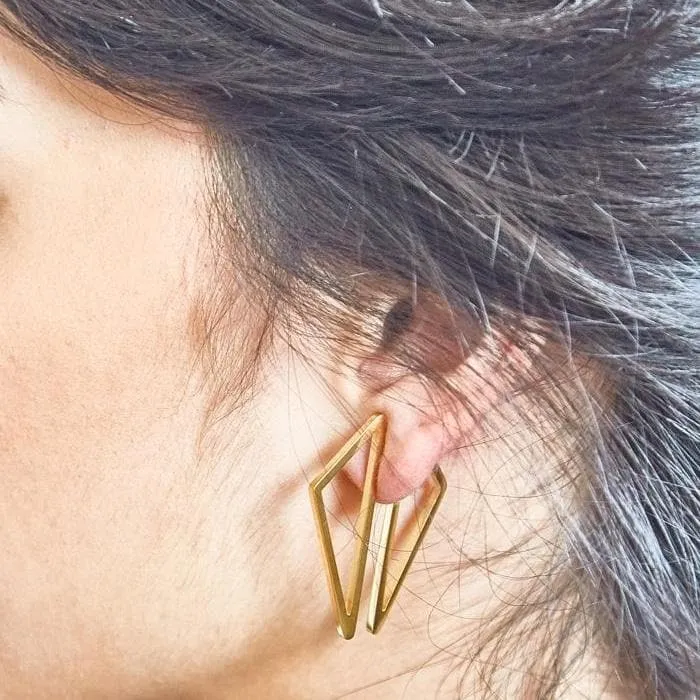 Double-Sided Gold Geometric Triangle Earrings