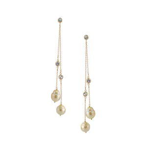 Double Strand Saltwater Pearl and White Topaz Long Earring