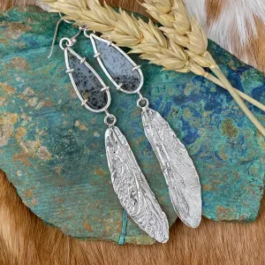 Dragonfly wings & Dendritic teardrop hand cast Sterling Silver Earrings