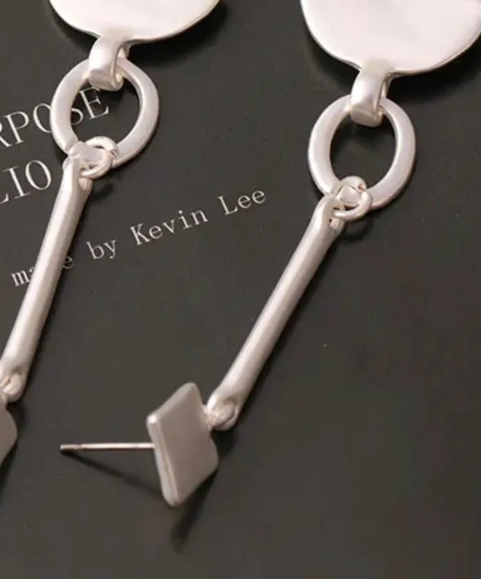 Drop Earrings: Silver Matte Hammered Finish