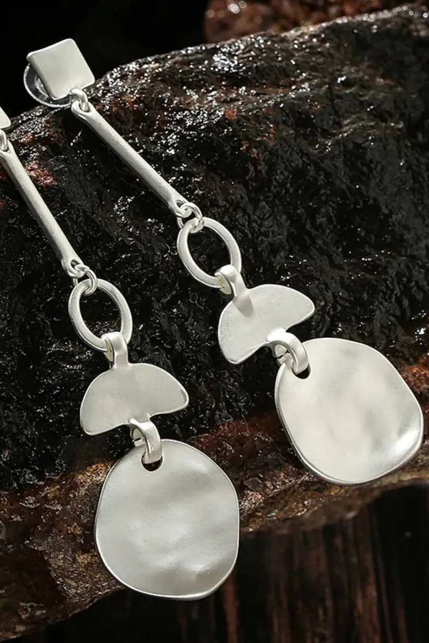 Drop Earrings: Silver Matte Hammered Finish