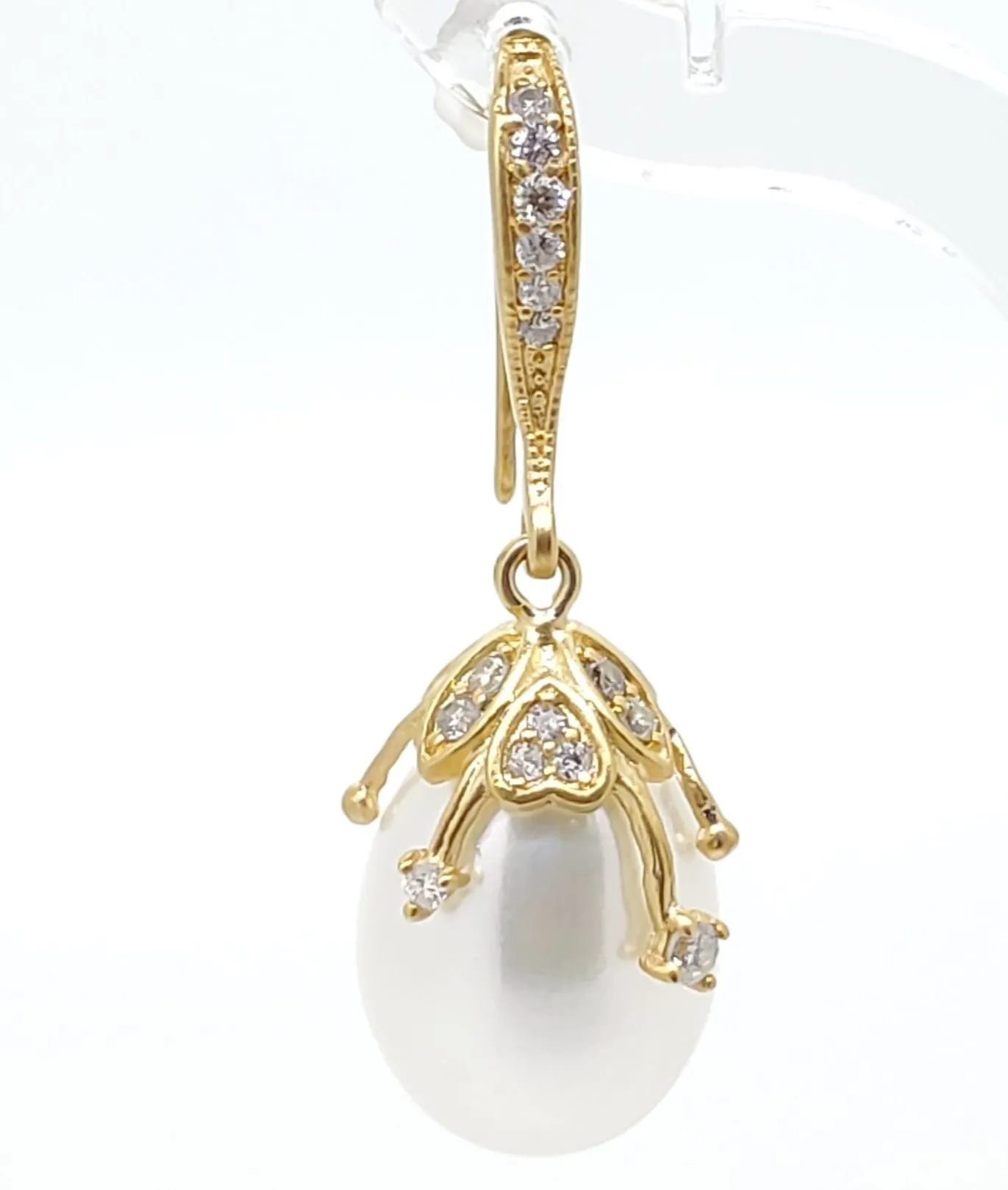 Drop Pearl and Diamond Earrings