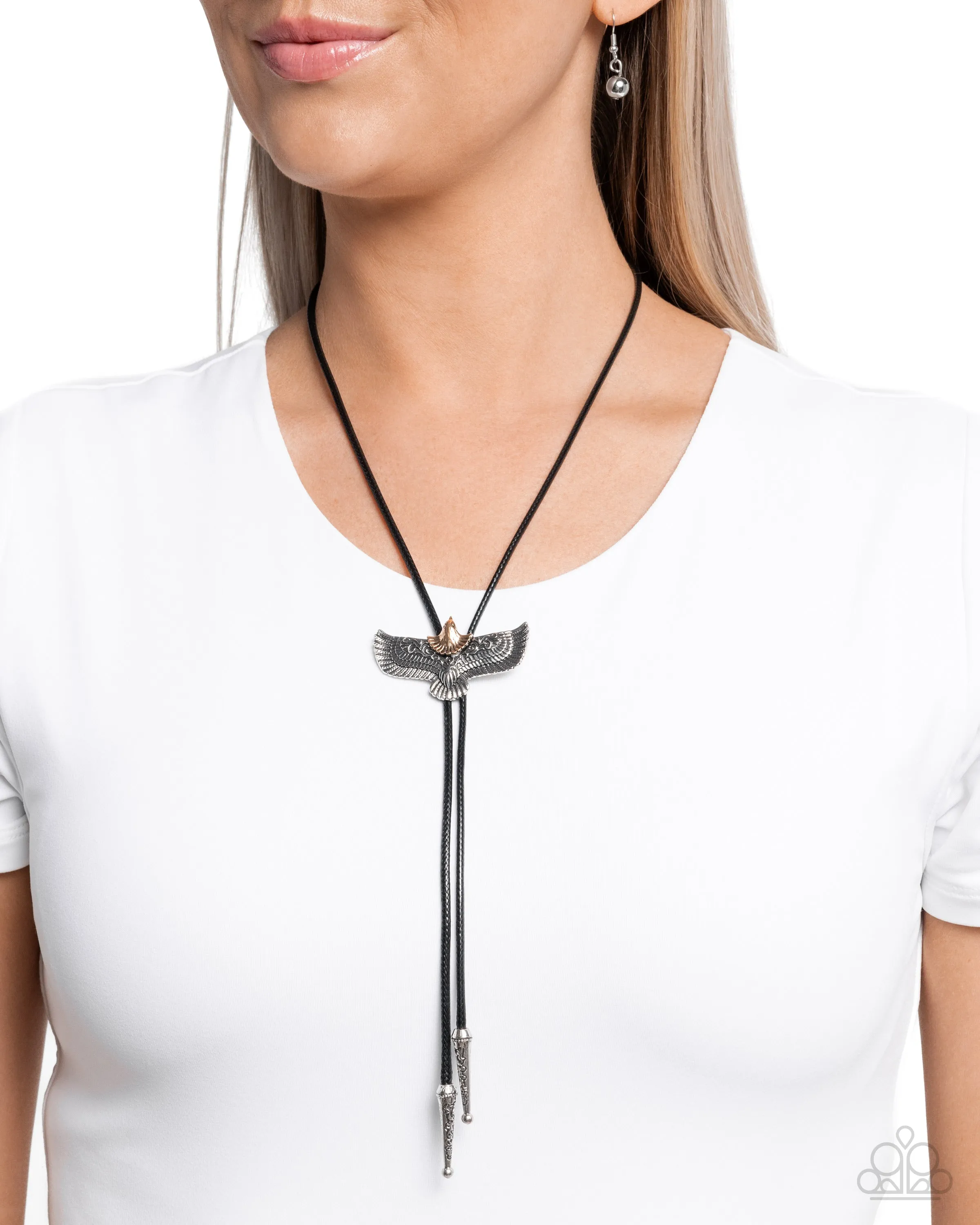 Eagle Emblem - Black - Corded Silver Eagle Paparazzi Bolo Short Necklace