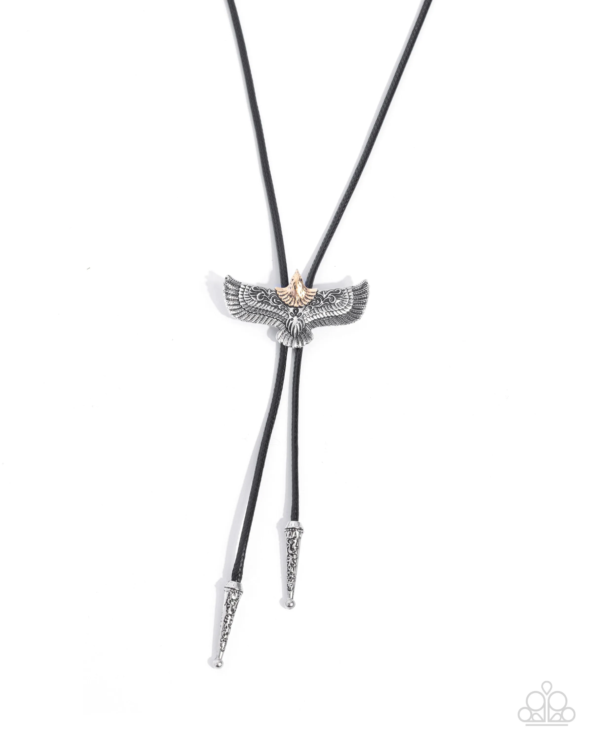 Eagle Emblem - Black - Corded Silver Eagle Paparazzi Bolo Short Necklace