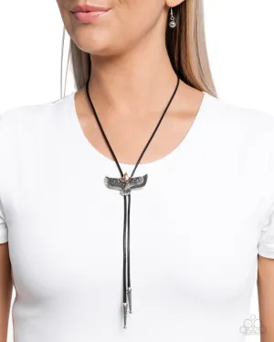 Eagle Emblem - Black - Corded Silver Eagle Paparazzi Bolo Short Necklace