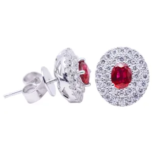 Earrings 14KW/2.2G 2RUBY-0.78CT 64RD-0.61CT 5x4-Ruby