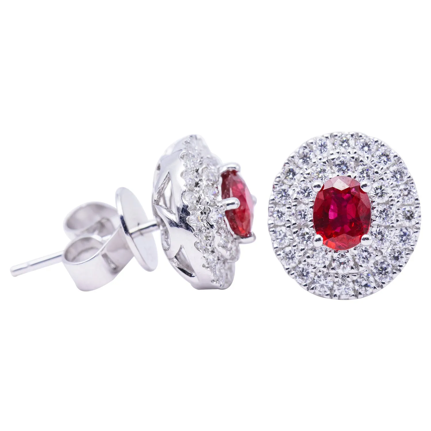 Earrings 14KW/2.2G 2RUBY-0.78CT 64RD-0.61CT 5x4-Ruby