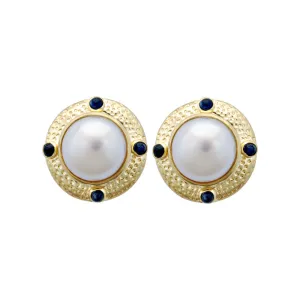 Earrings-Blue Sapphire and Pearl