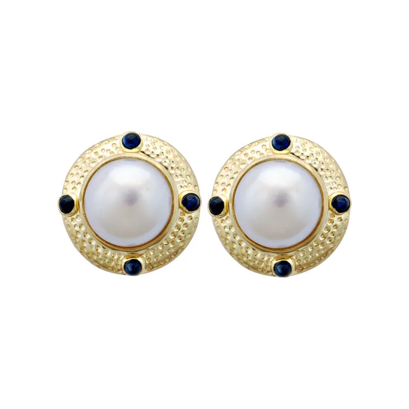 Earrings-Blue Sapphire and Pearl