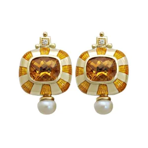 Earrings-Citrine, Pearl and Diamond (Enamel)  (1714G)