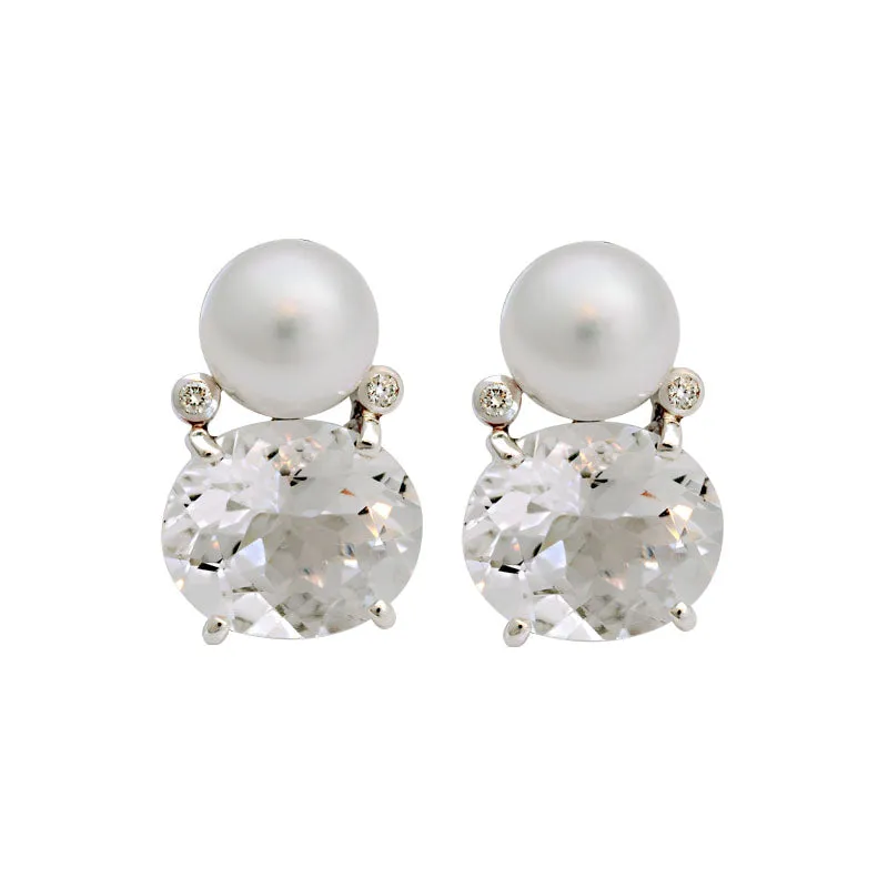 Earrings-Crystal, South Sea Pearl and Diamond
