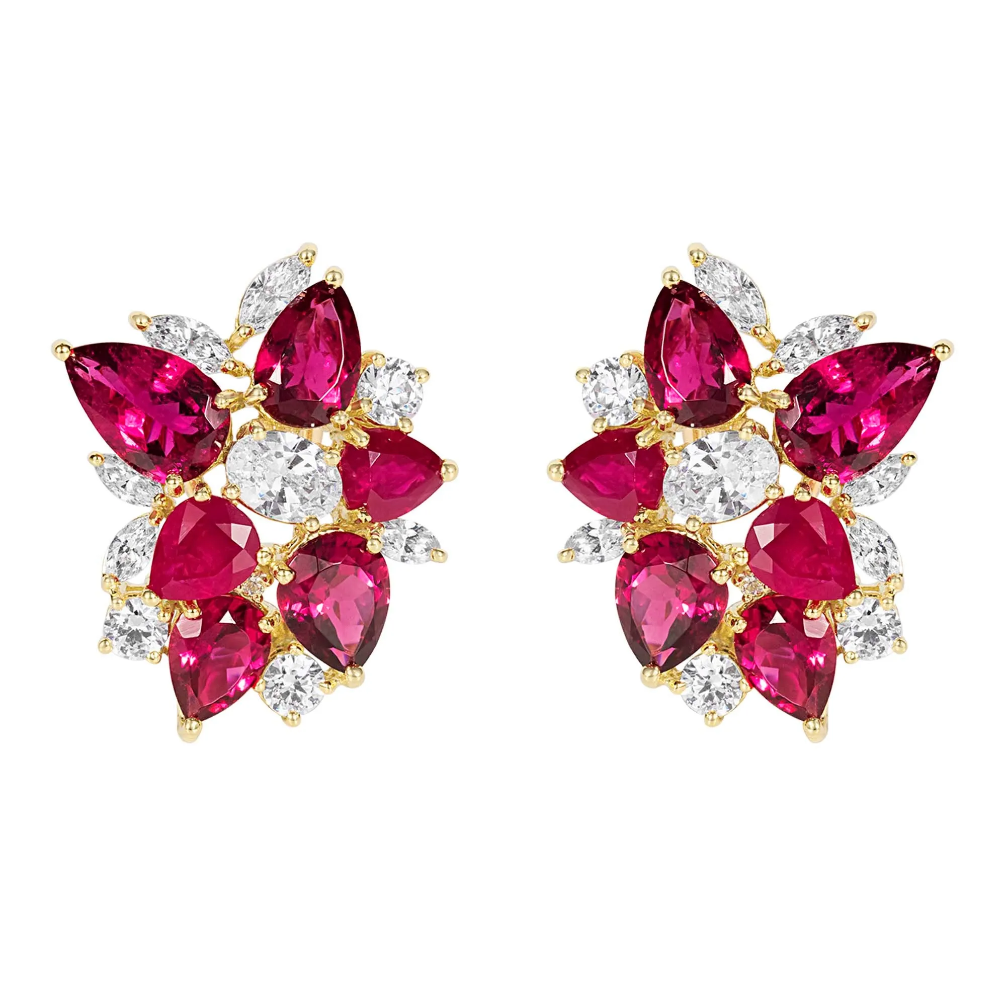 Earrings - Ruby, Rubellite, Crystal and Diamond