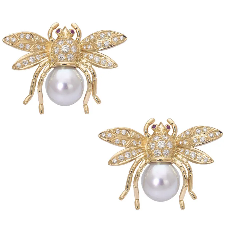 Earrings - Ruby, South Sea Pearl and Diamond