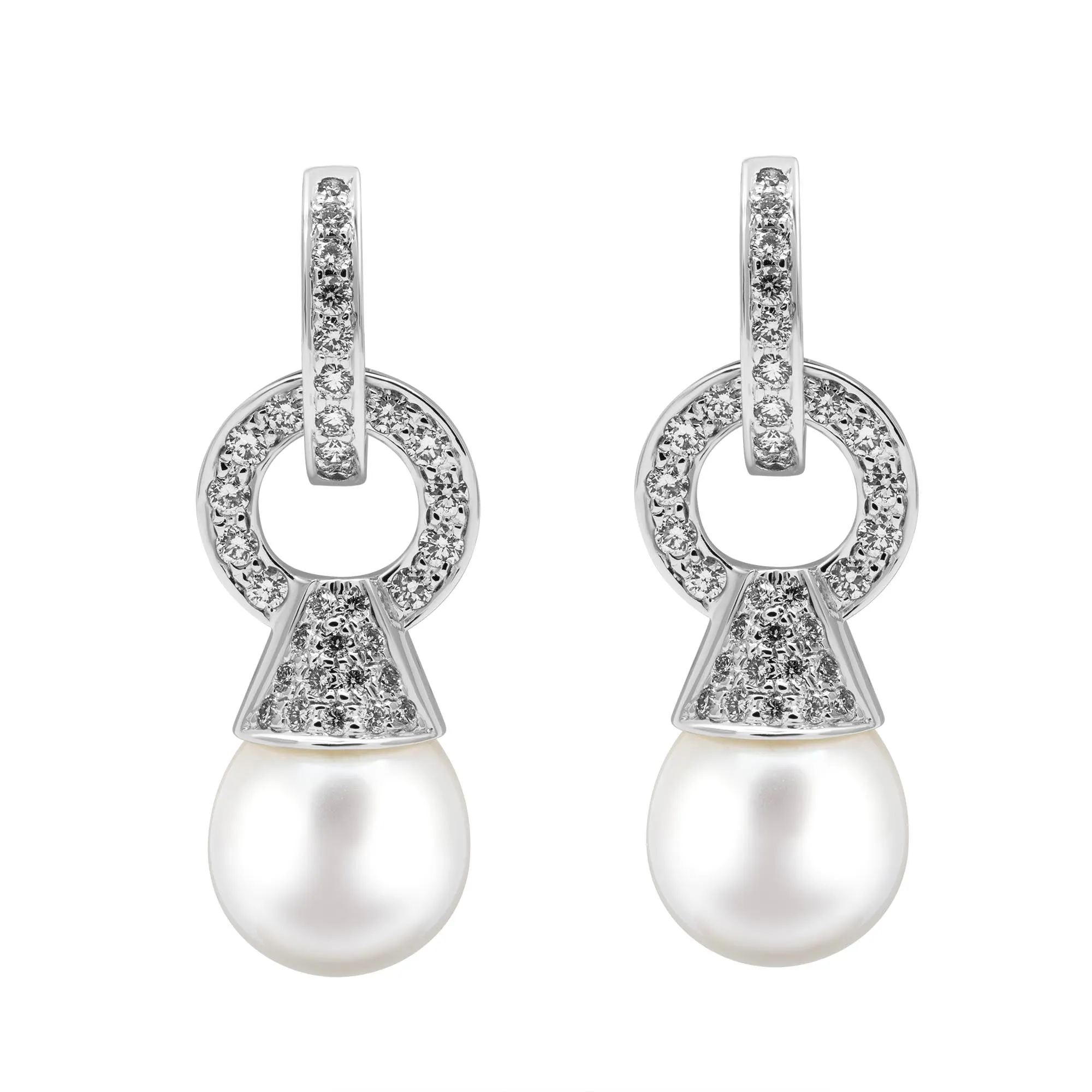 Earrings - South Sea Pearl And Diamond In Sterling Silver