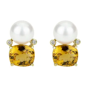 Earrings - South Sea Pearl, Citrine And Diamond (2301A)