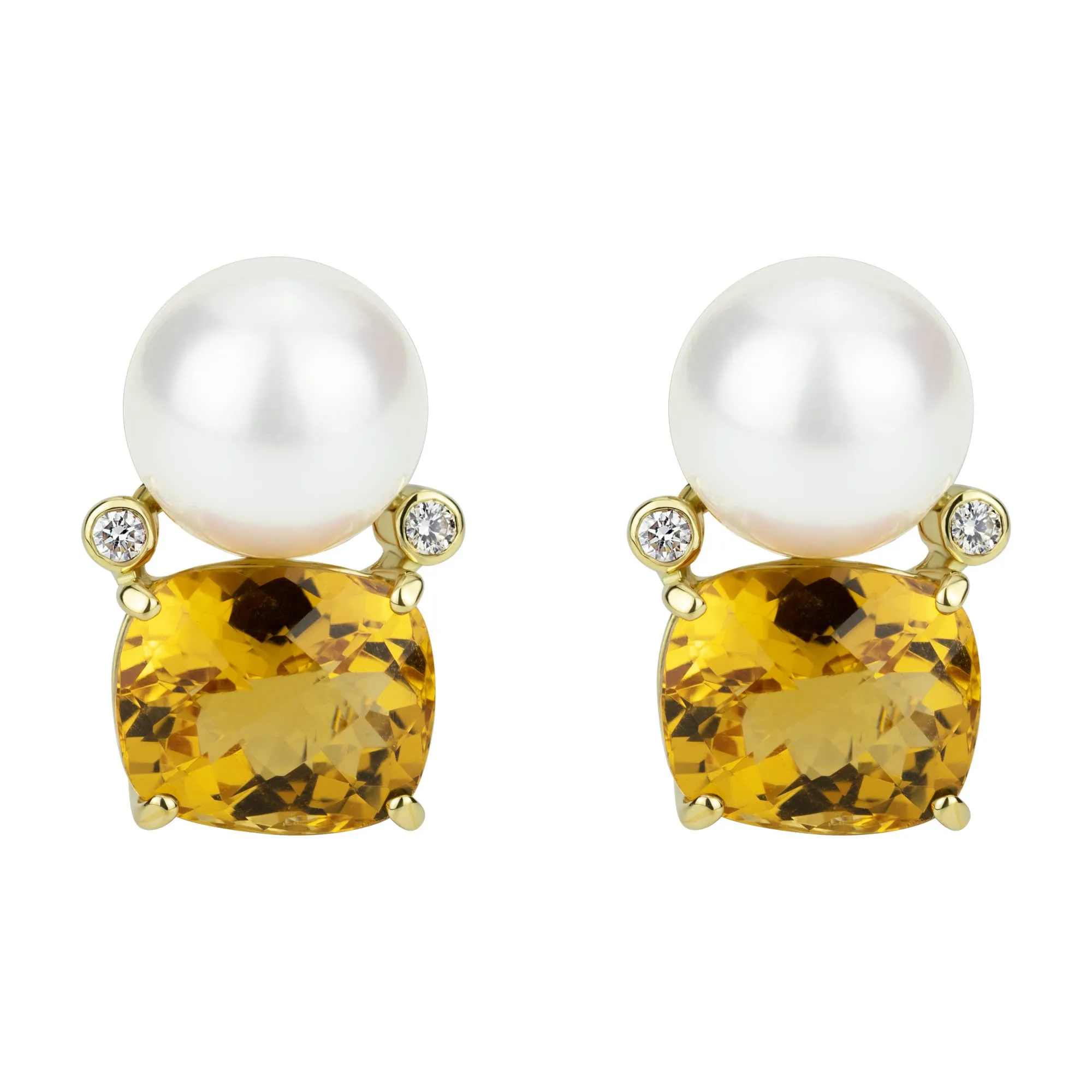 Earrings - South Sea Pearl, Citrine And Diamond (2301A)