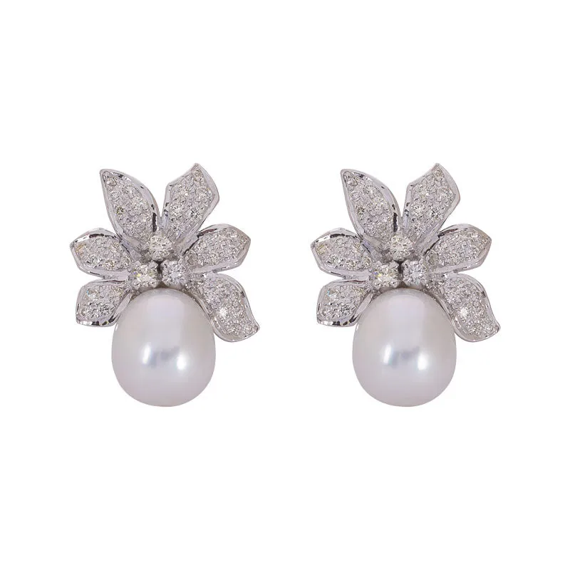 Earrings- S.S. Pearl and Diamond in Silver