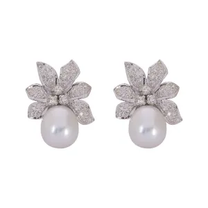 Earrings- S.S. Pearl and Diamond in Silver