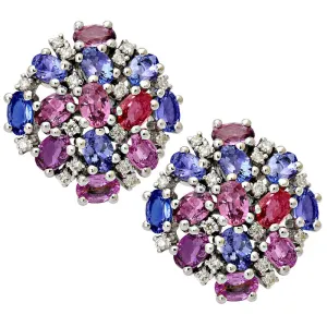 Earrings-Tanzanite, Pink Sapphire and Diamond