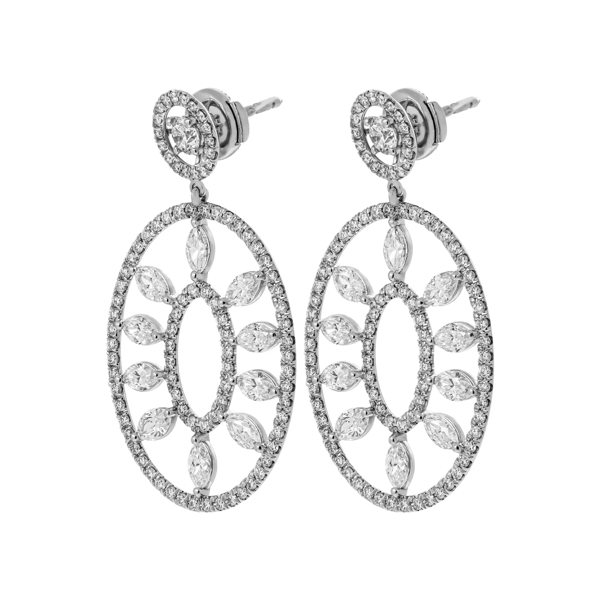 Earrings with Marquise and Round Diamonds in Platinum