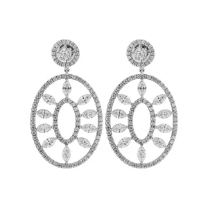 Earrings with Marquise and Round Diamonds in Platinum