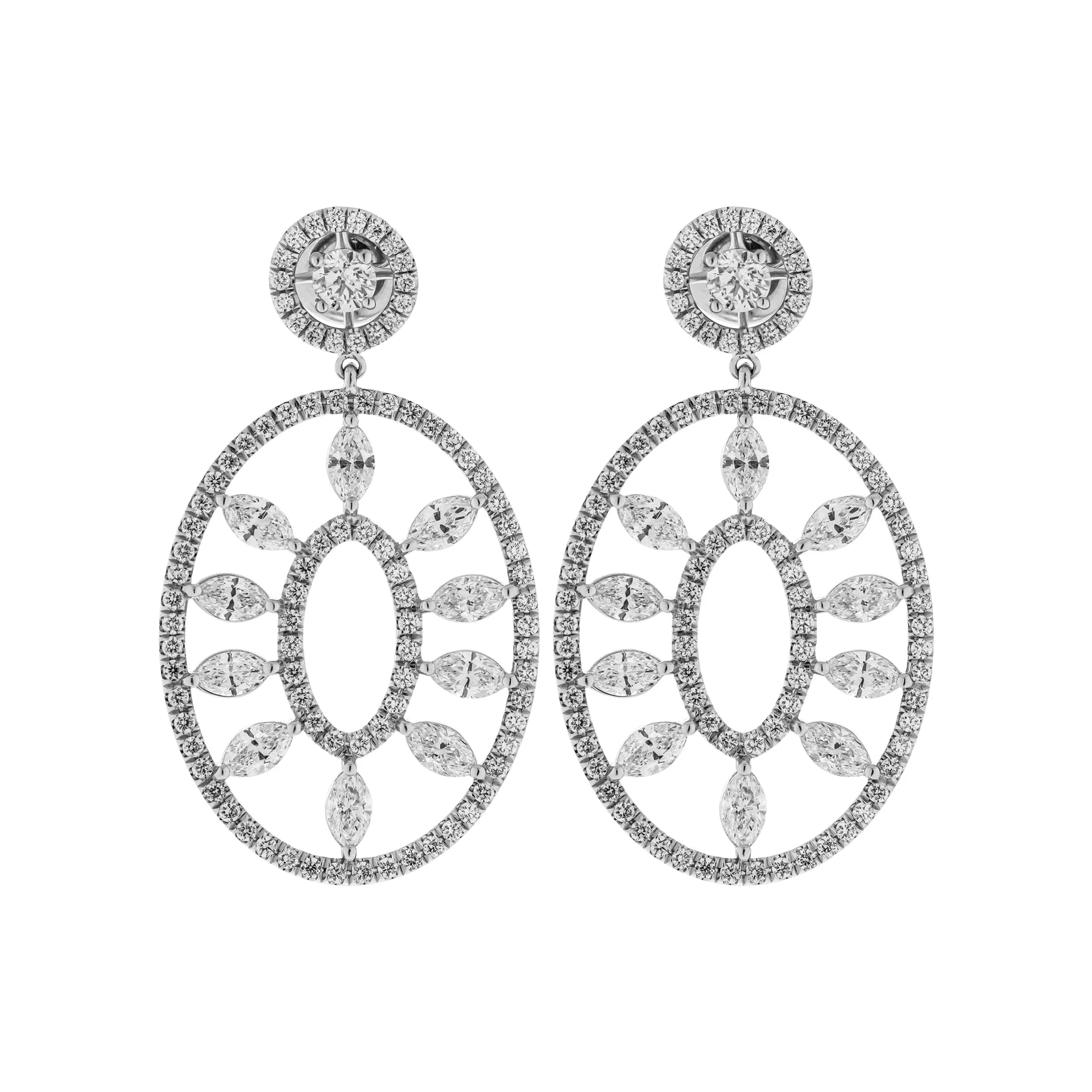Earrings with Marquise and Round Diamonds in Platinum