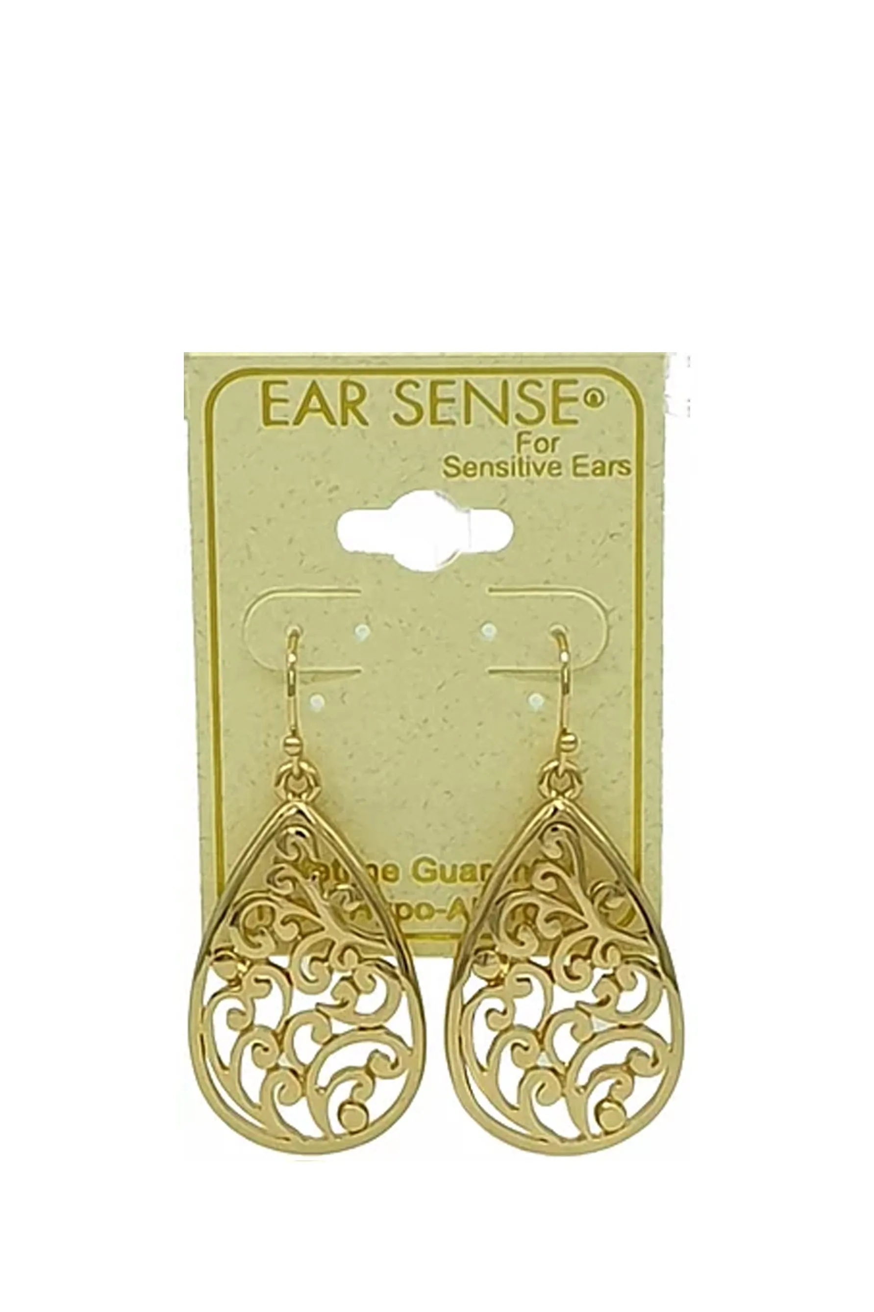 EarSense F399 Gold Filigree Teardrop French Hook Earrings