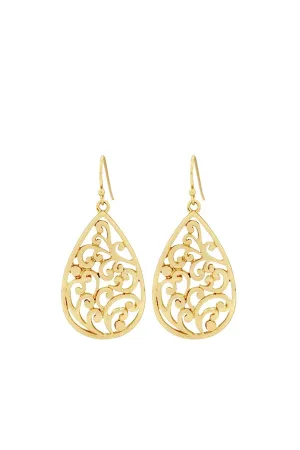 EarSense F399 Gold Filigree Teardrop French Hook Earrings