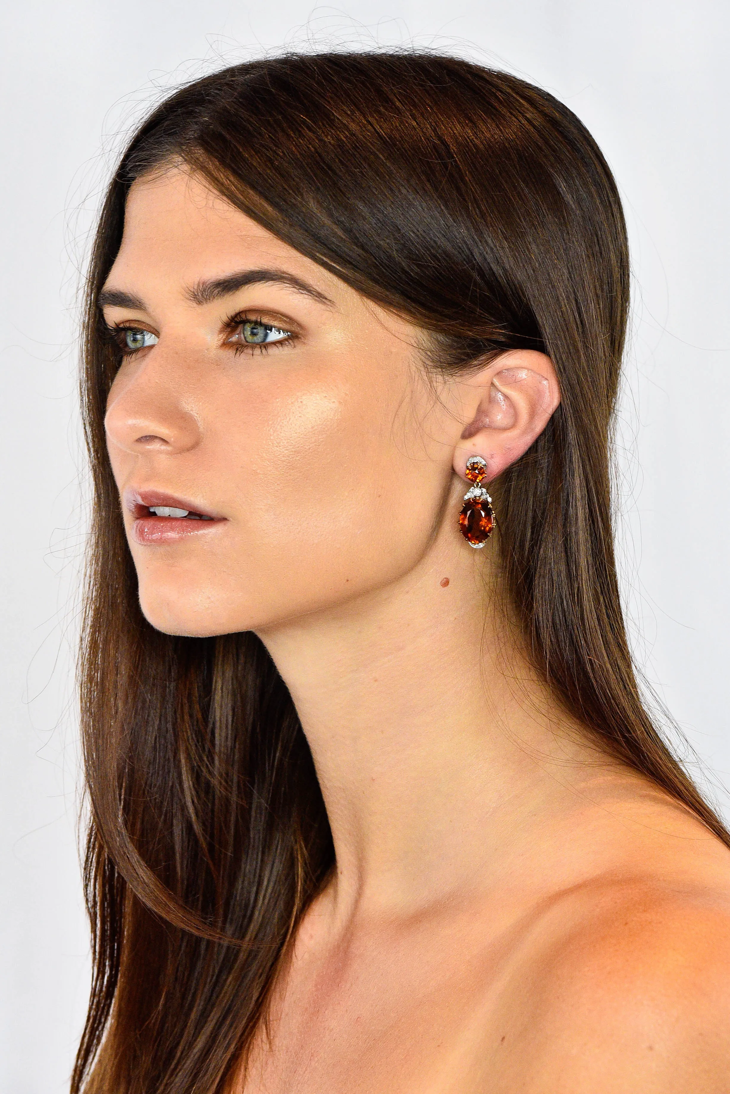 Edwardian 17.66 CTW Maderia Citrine Diamond Platinum 14 Karat Gold Drop Earrings