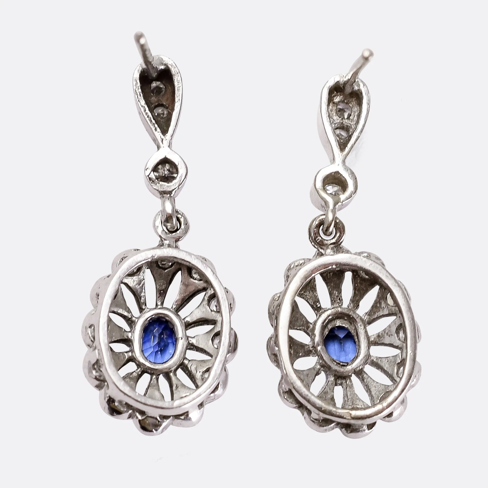 Edwardian Ceylon Sapphire & Diamond Earrings
